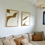 Tableaux diptyque relief crème et marron camel