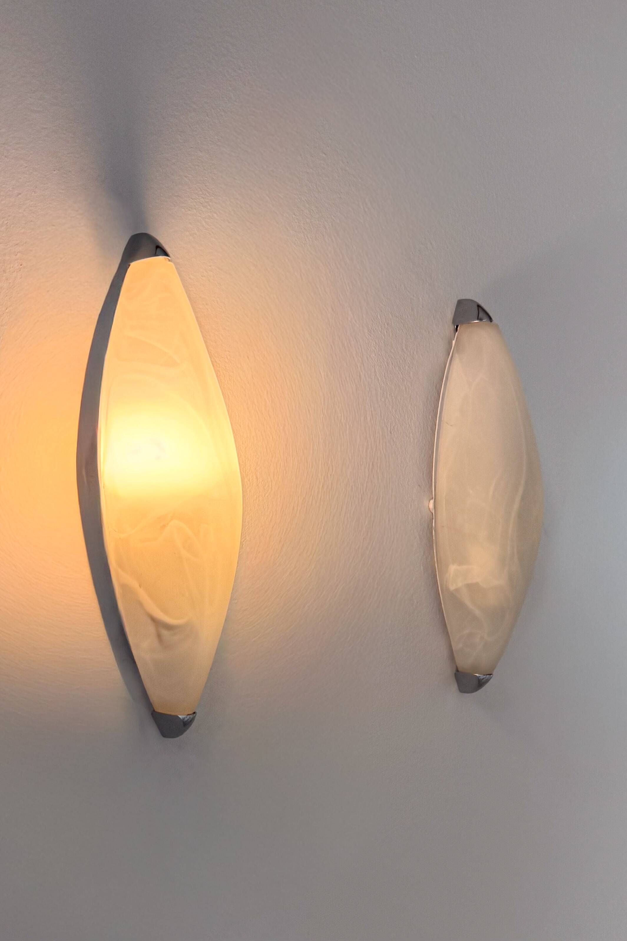 Pair of vintage wall lights in chrome and opaline, France 1990