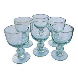 6 Large Biot Green Glass Water Glasses