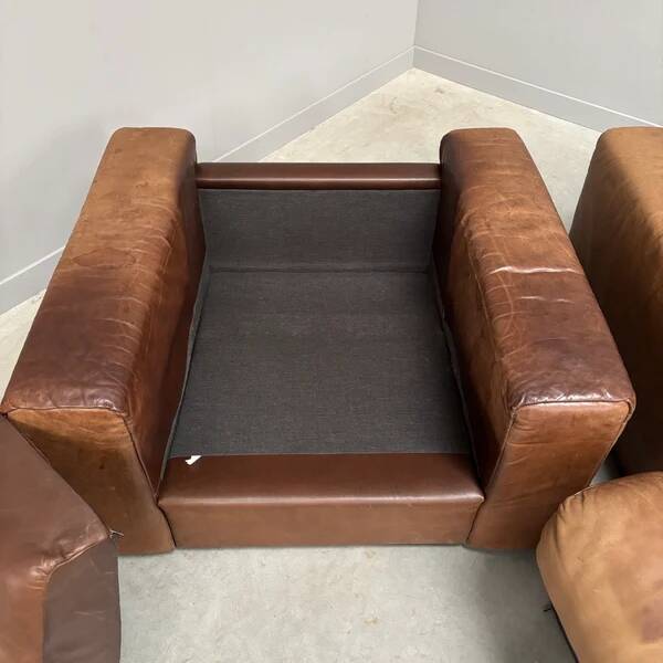Ensemble de fauteuils en cuir marron vintage, années 1970.