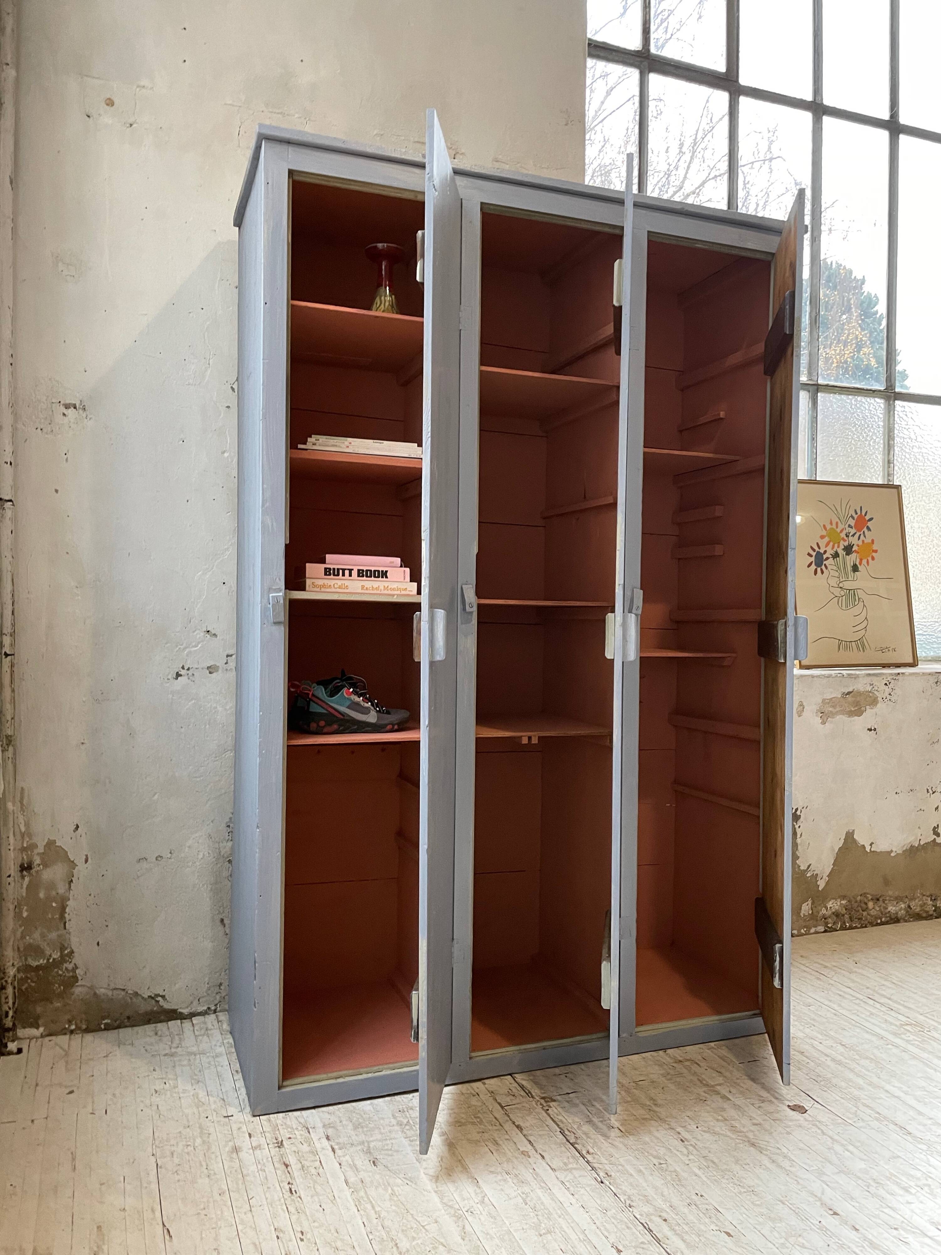 Blue patinated workshop furniture locker room