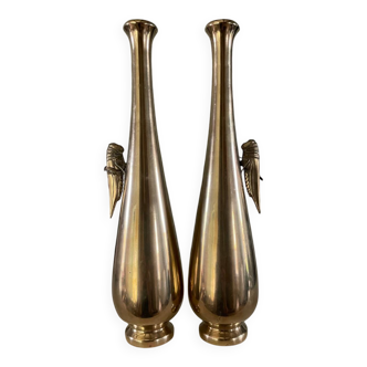 Pair of gilded bronze flower vases - Japan - 1900 Meiji era