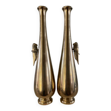 Pair of gilded bronze flower vases - Japan - 1900 Meiji era