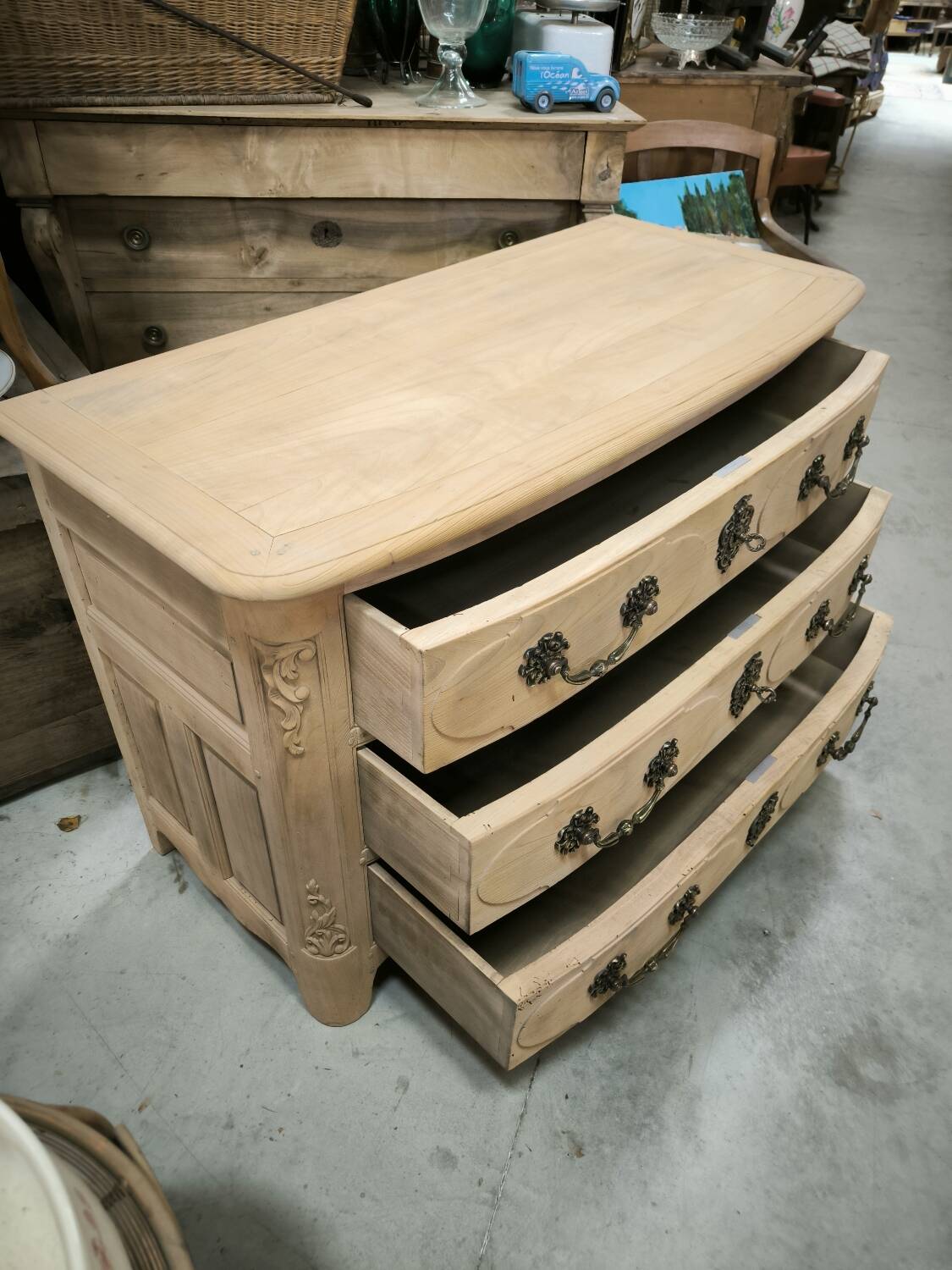 Louis XIV style natural solid cherry wood chest of drawers