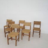Set of six papercord dining chairs, France 1950's