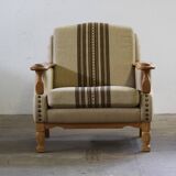 Vintage 1960s set of low & high back lounge chair oak, style of Henning Kjærnulf