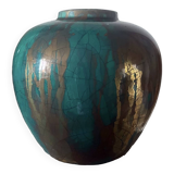 Ancien Vase boule émail or signé Sevres MNF France