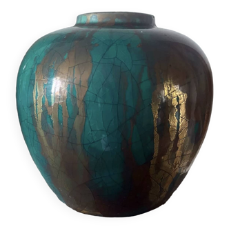 Old gold enamel ball vase signed Sevres MNF France