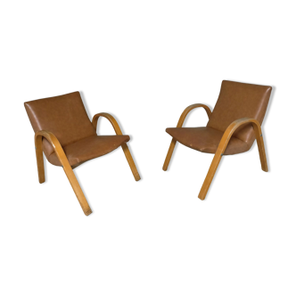 Paire de fauteuils 1950 bow wood