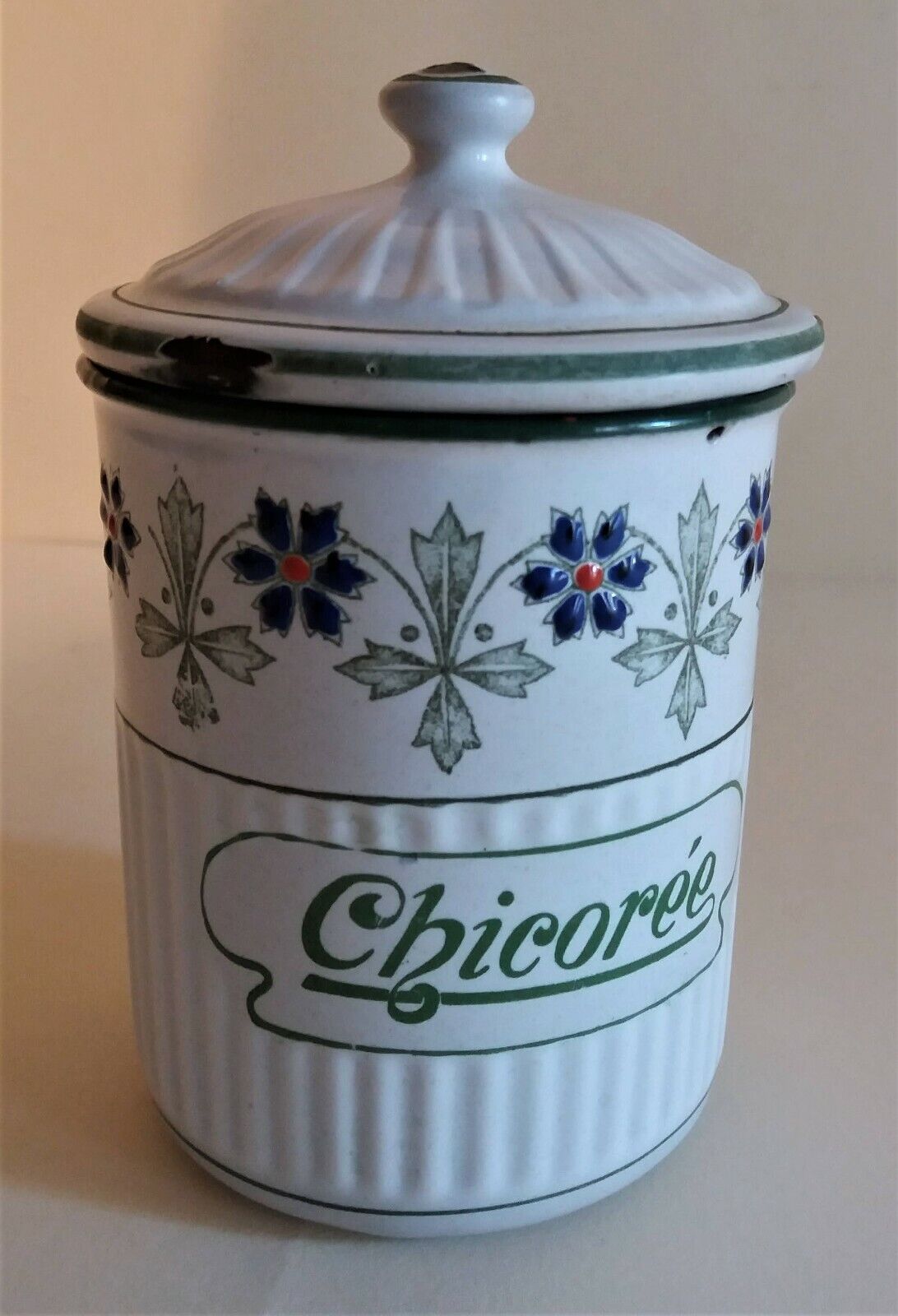 BB enameled sheet spice box pot with blueberry frieze chicory