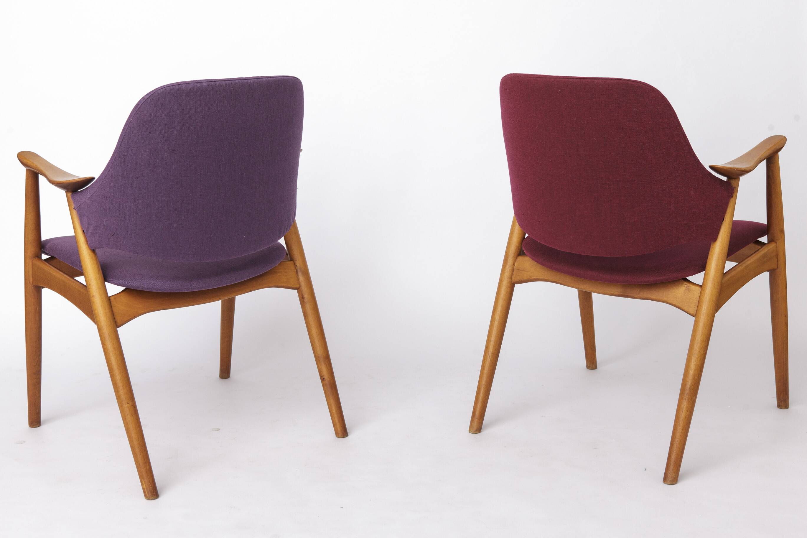Vintage Lounge Chairs Set of 4, Germany 1960s, Beech Wood, Newly Upholstery