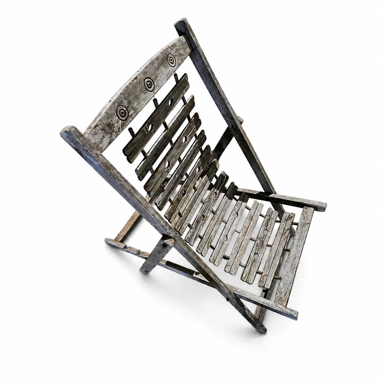 2 x weighty solid foldable wooden colonial deckchair / deck chair / 1960s
