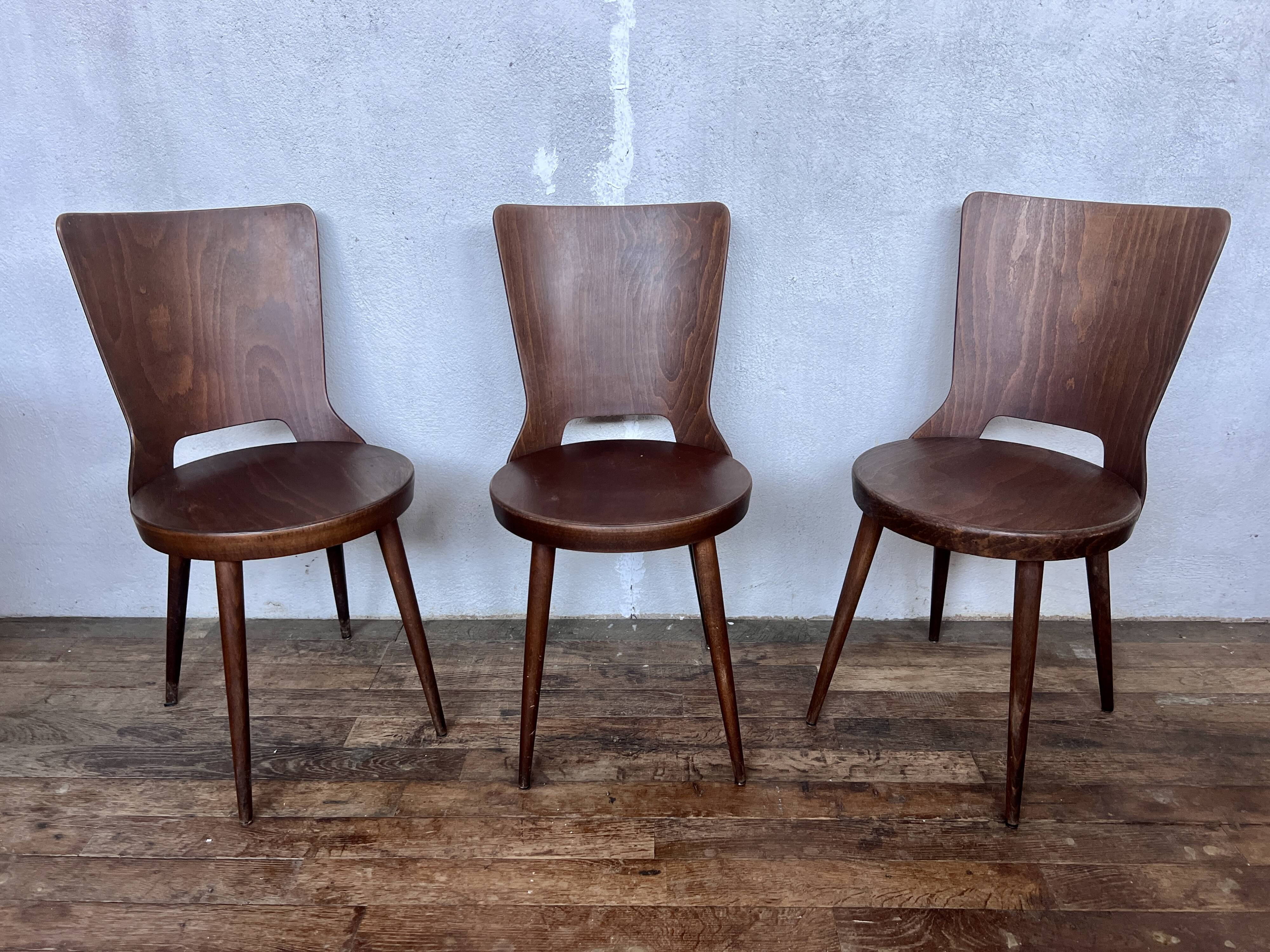Trio of vintage retro Dove Baumann chairs 1960
