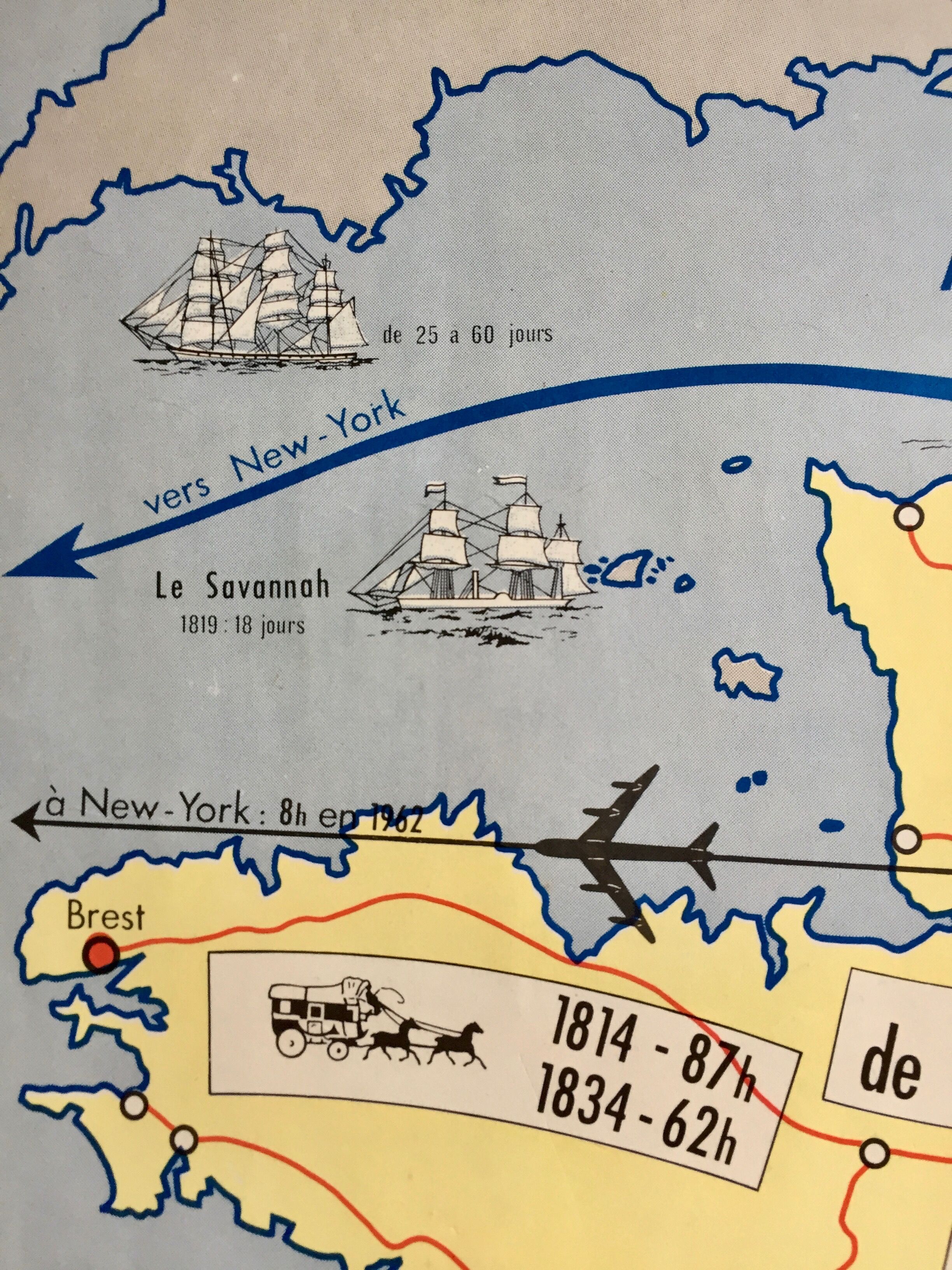 Old Rossignol school map "progress in transport/industry"