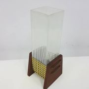 Candle holder, brown teak, clear glass, Denmark, 1960s.