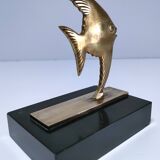 Pair of designer black marble bronze fish bookends