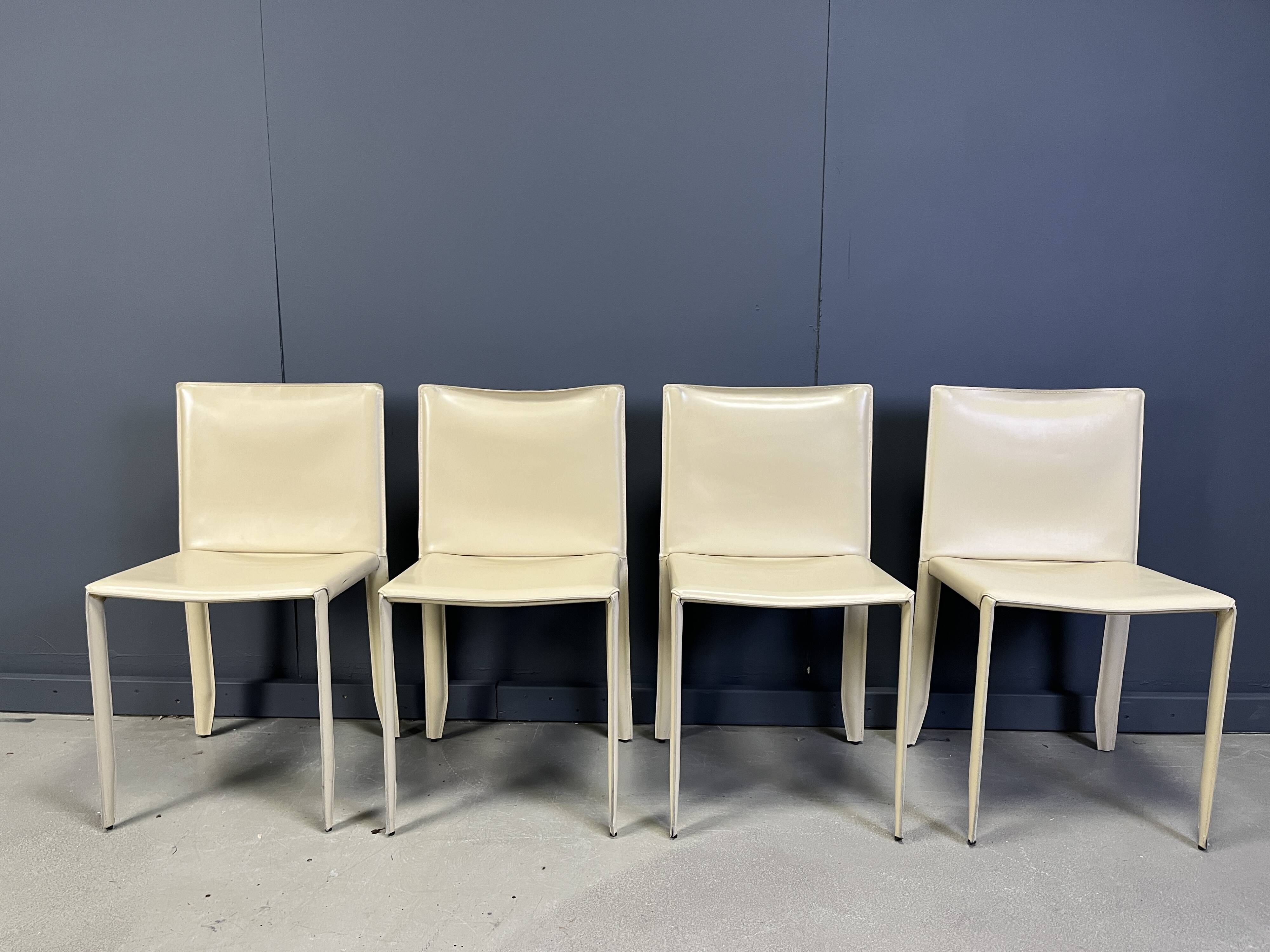 Beige leather dining chairs by Cattelan Italy, set of 4 - 1980s