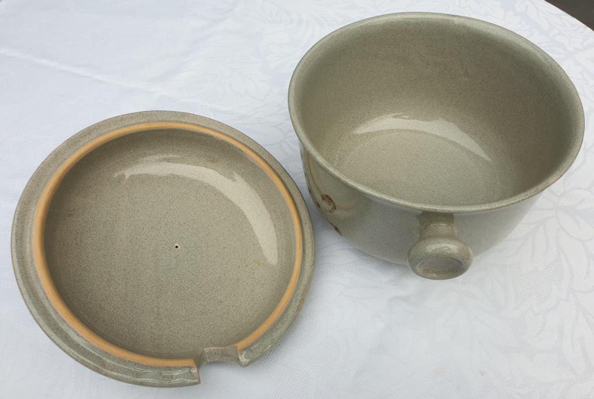 Soup or vinegar sarreguemines morzine 1970 gray floral decoration brown
