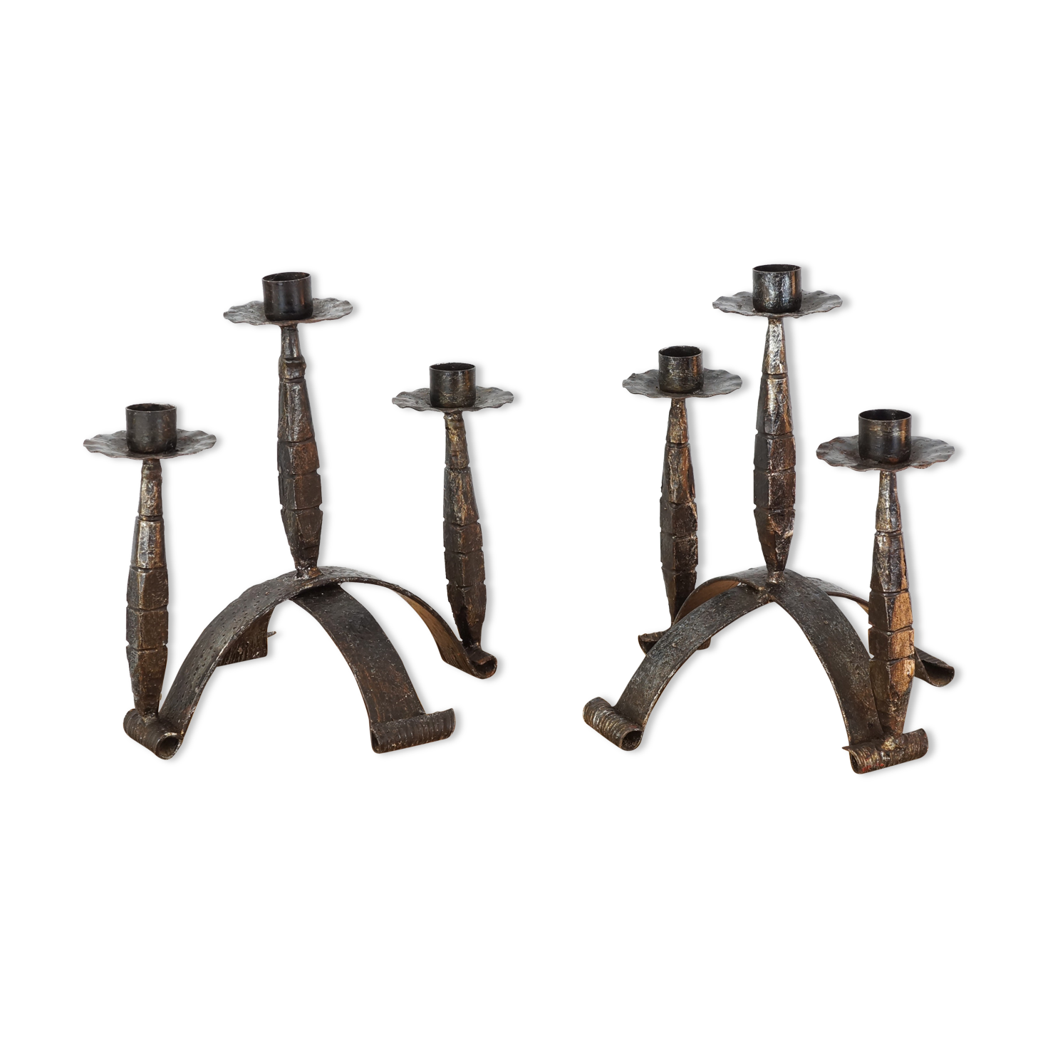 Pair of wrought iron candle holders, 60s
