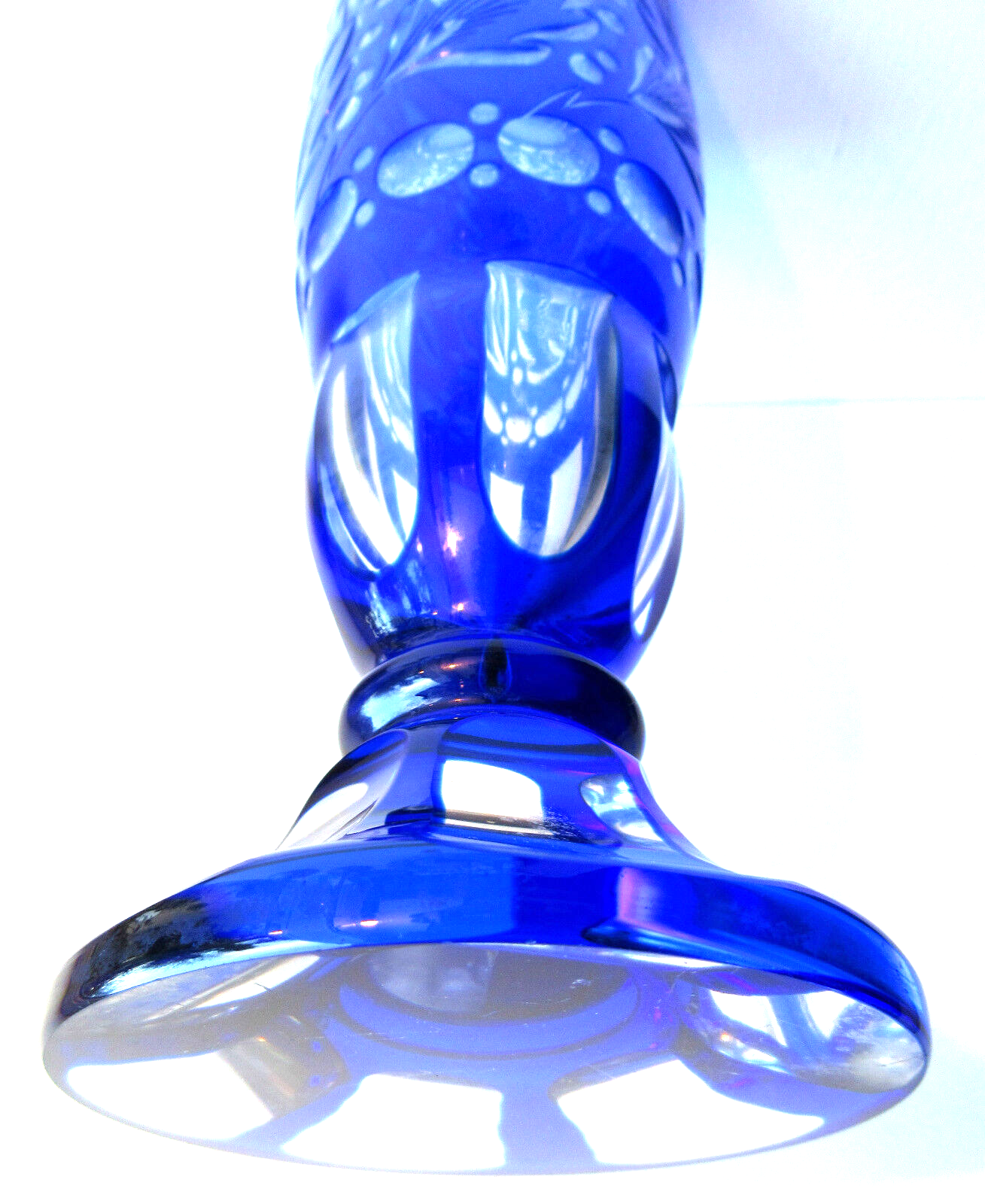 Blue and white Overlay crystal vase, chiseled and carved with Saint Louis foliage?
