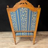 Paire De Fauteuils Style Louis XV En Bois Sculpté Et Tissu Bleu
