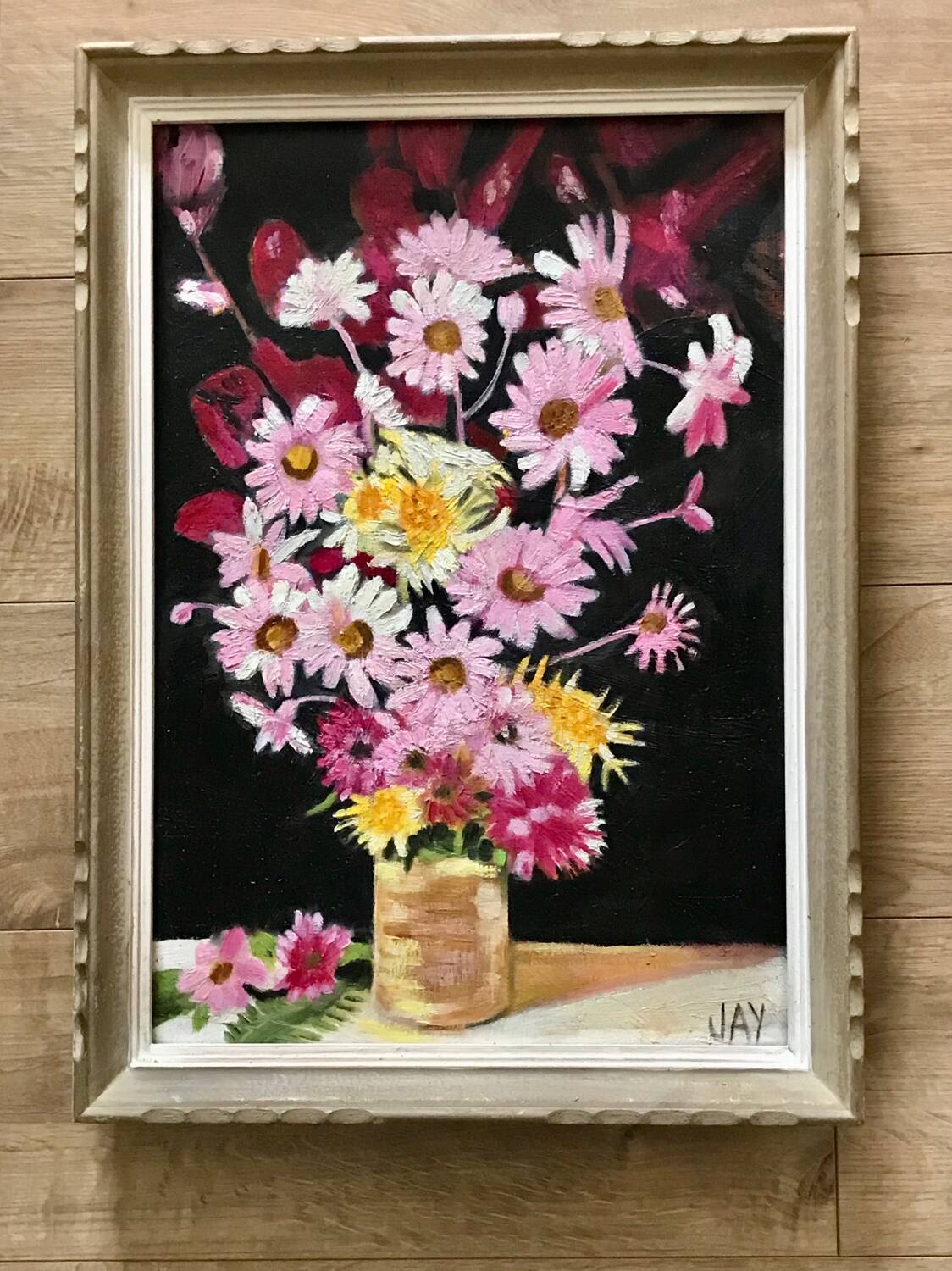 Vintage flower painting, original frame
