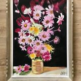 Tableau vintage à fleurs, cadre d origine
