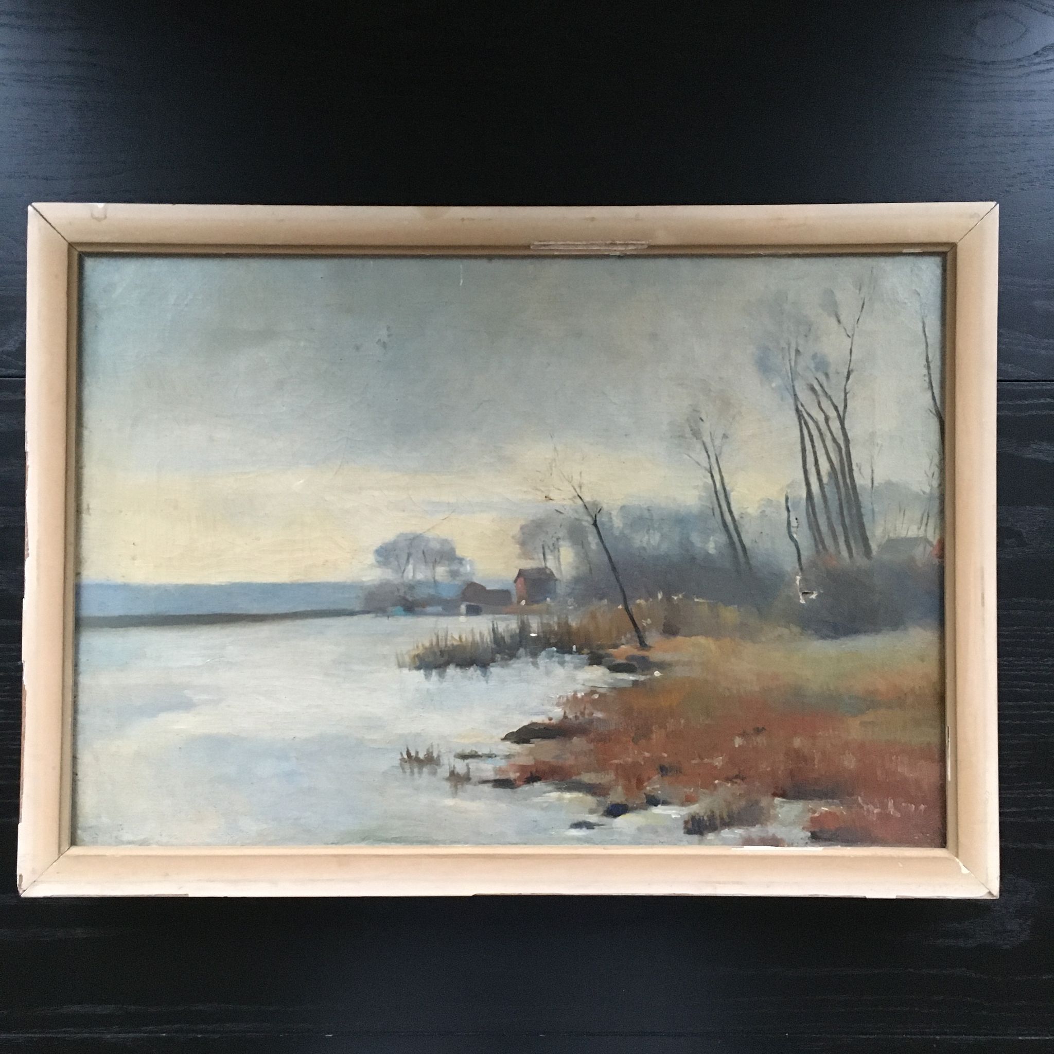 Ancient painting lake landscape
