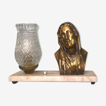 Art-deco watcher mater dolorosa by l.artau - bronze patinated row aged on marble.