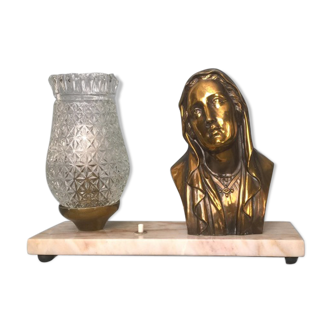 Art-deco watcher mater dolorosa by l.artau - bronze patinated row aged on marble.