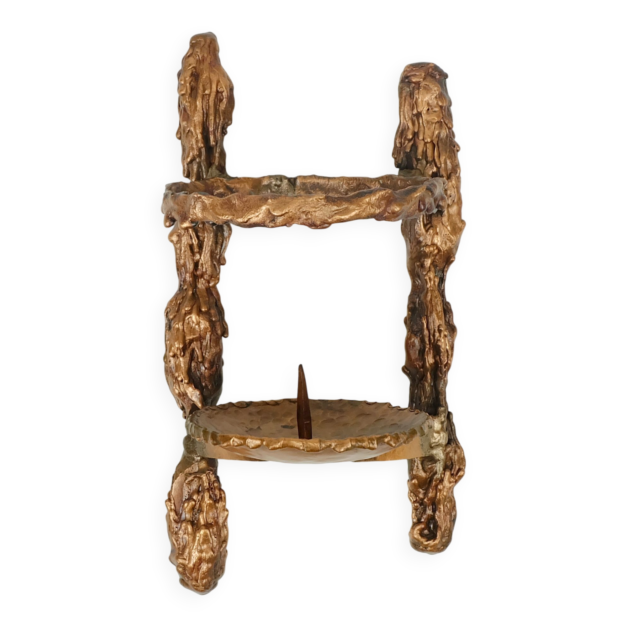 Heavy wall candle holder solid copper 1960s dramatic brutalist style