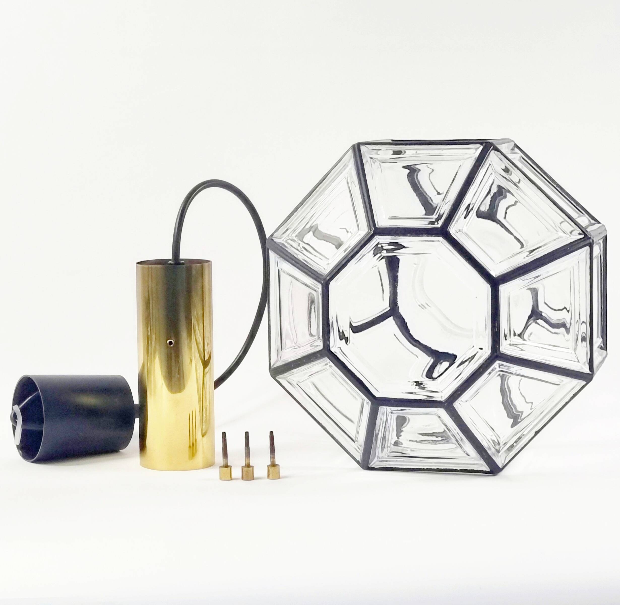 Large Mid-Century Octagonal Glass Ceiling Light from Limburg, Germany, 1960s