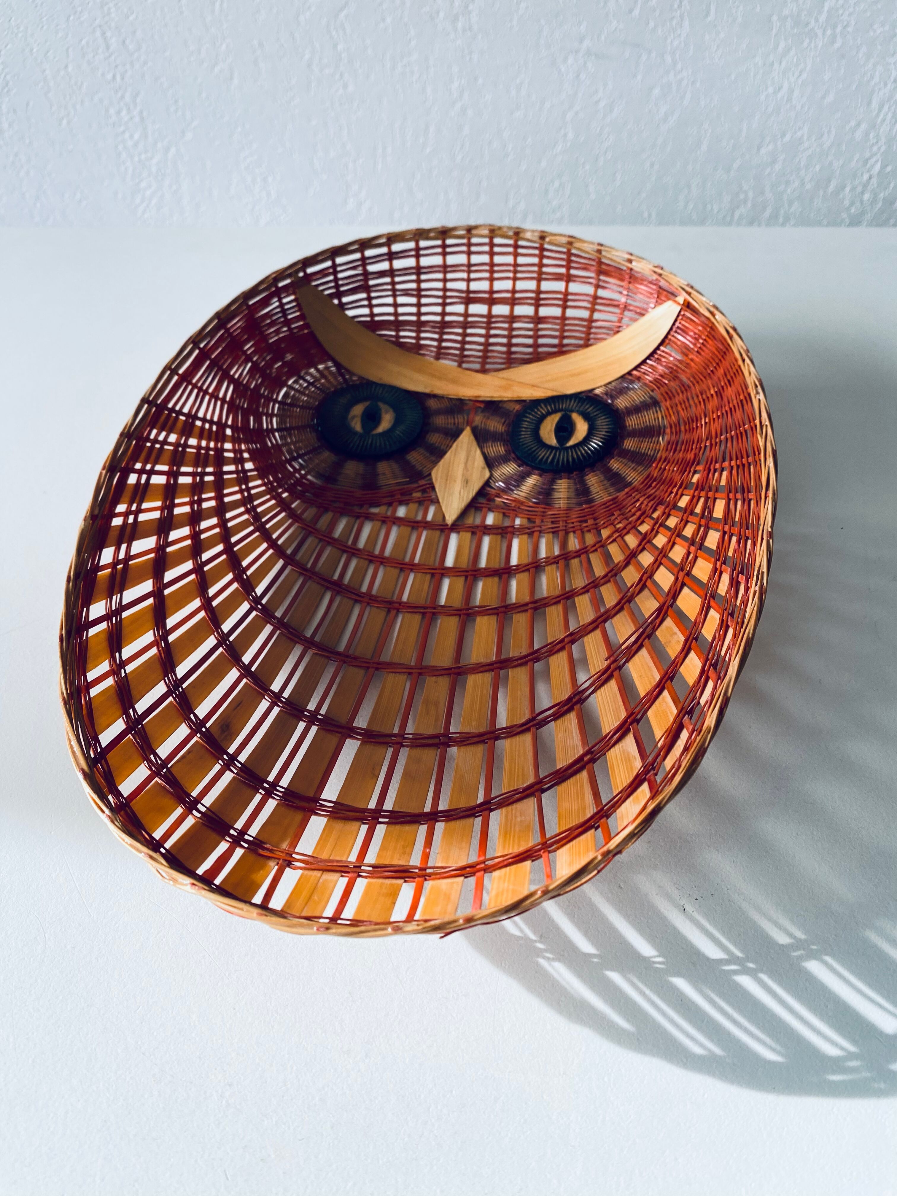 Vintage owl wicker mask or wall totem
