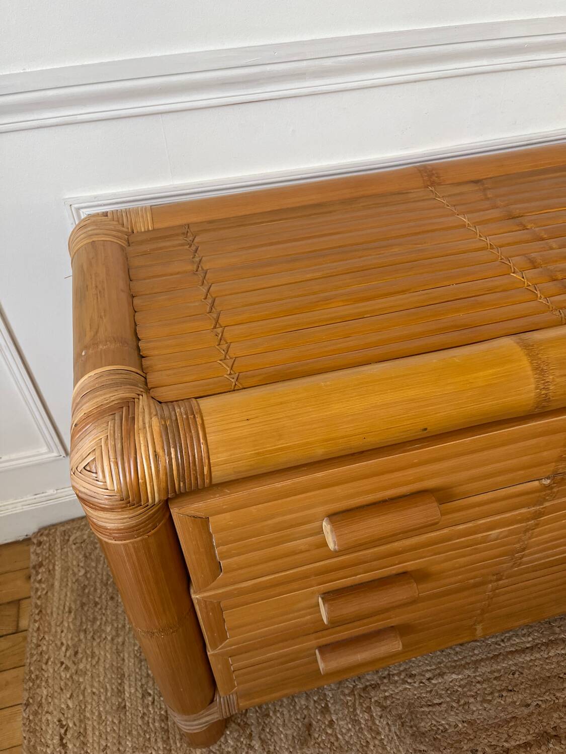Commode italienne en bambou et rotin