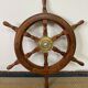 Rudder bar wheel boat in wood and brass "Comptoir des Indes" shelf