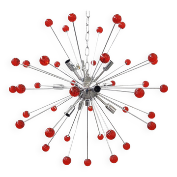 Lustre Spoutnik en verre de murano rouge « star » par Simoeng