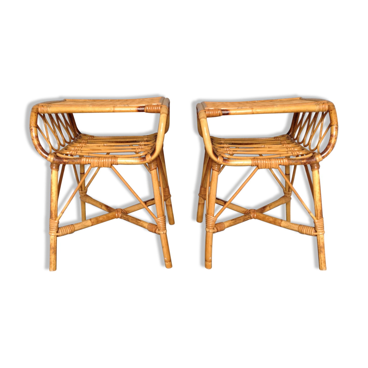 Paire de chevets en rotin vintage