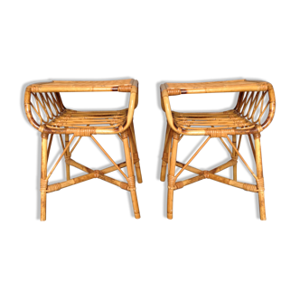 Pair of nightstands vintage rattan