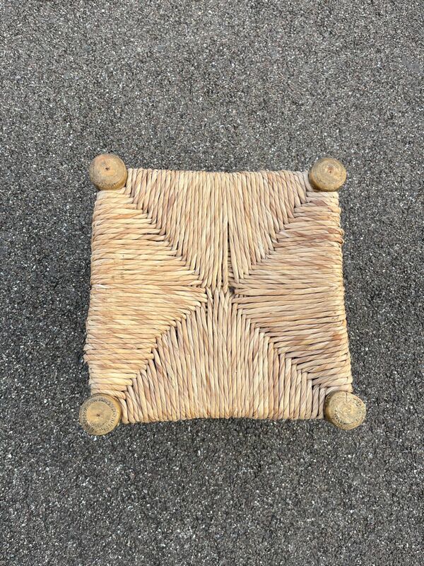 Vintage tabouret bauche bois et paille 1950