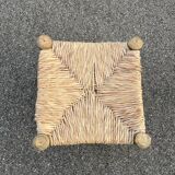 Vintage stool, wood and straw, 1950