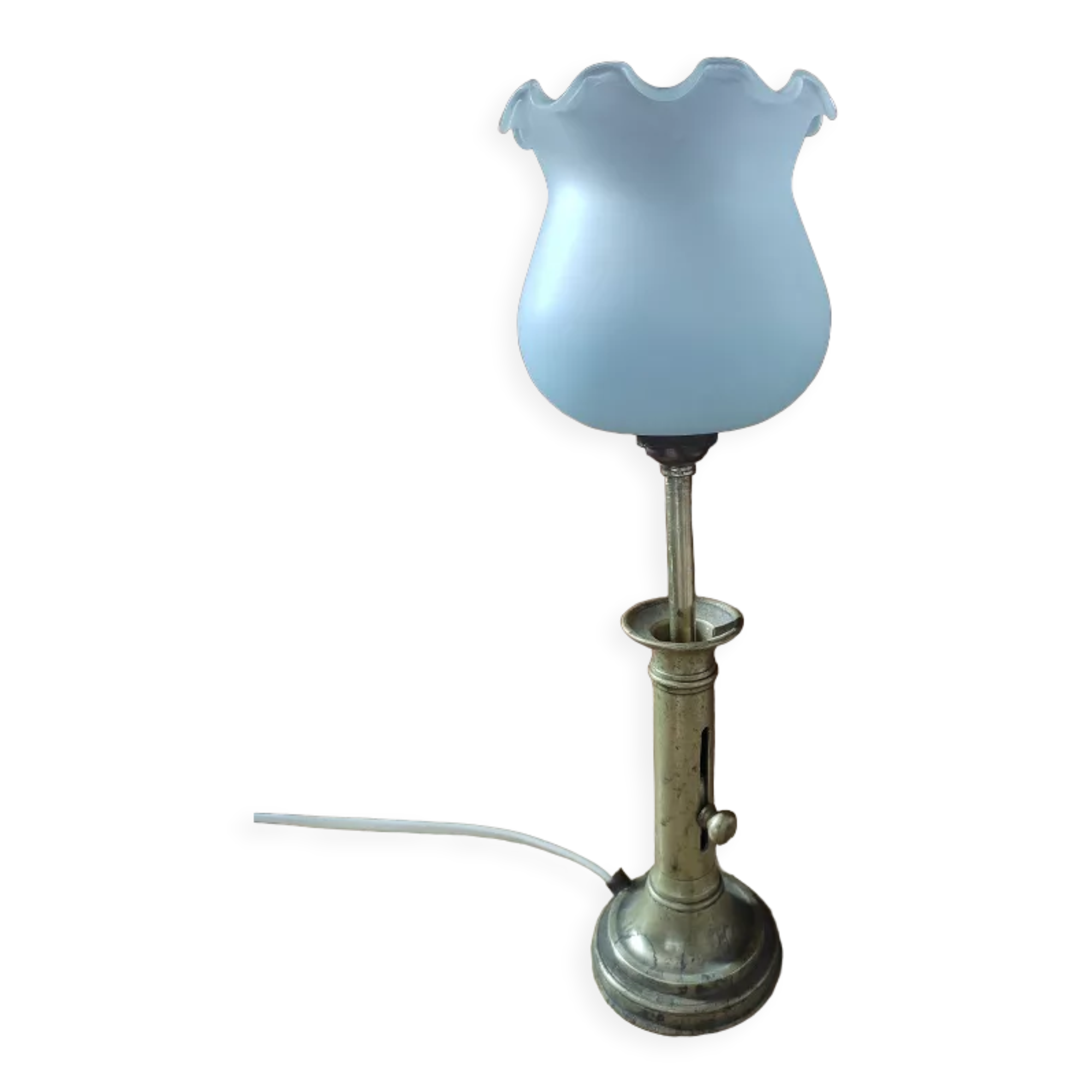 Lamp candlestick brass Tulip frosted glass bluish dp 1222101