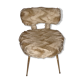 Chaise moumoute Pelfran blanc cassé de 1960/1970
