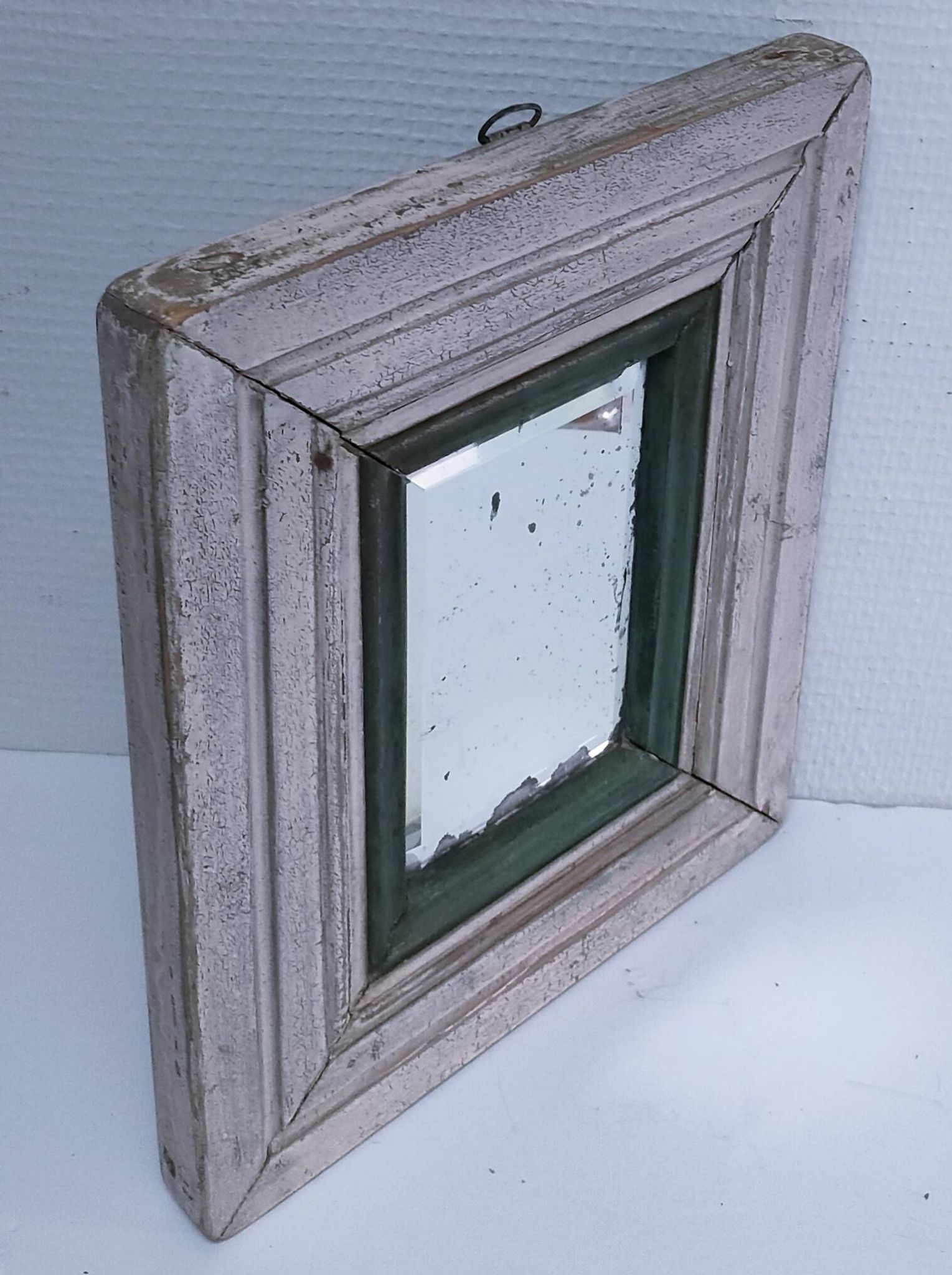Miroir biseauté bois patiné début xxème