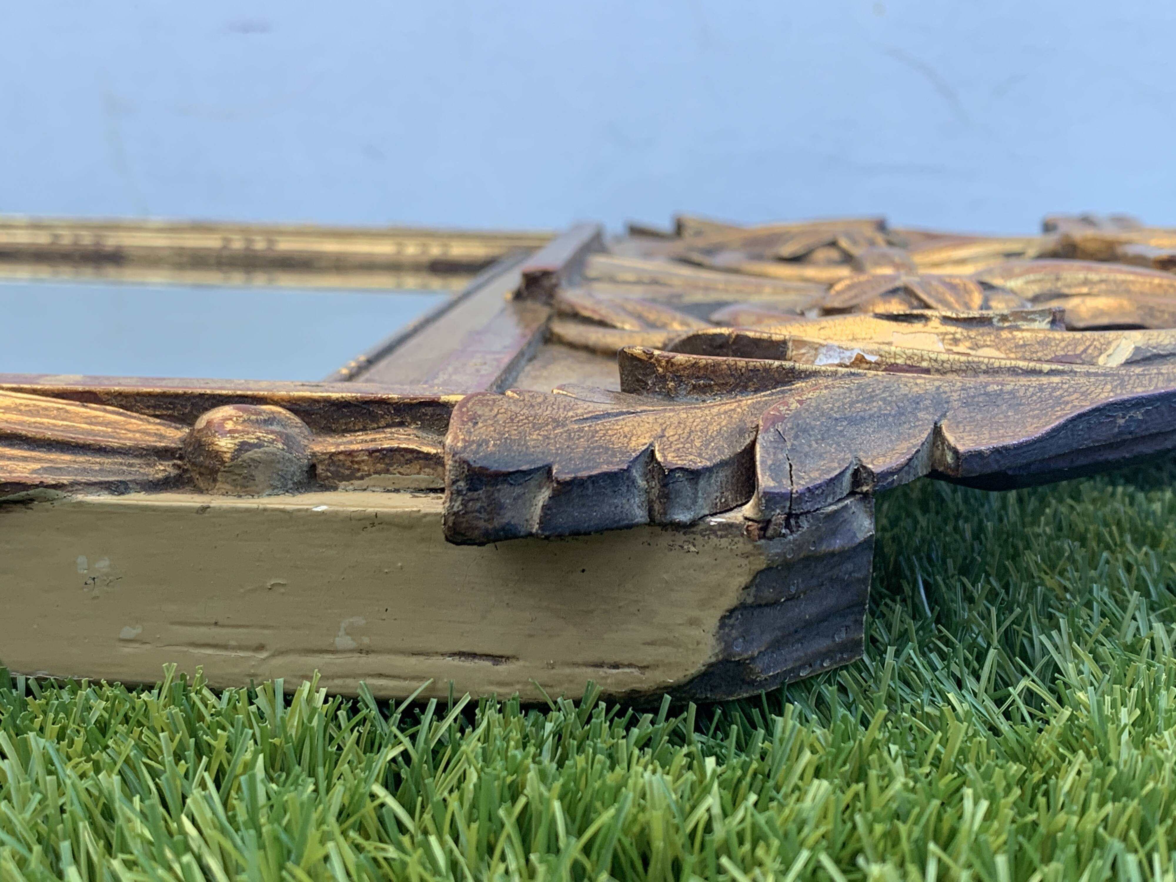 Antique mirror with gilded wood pediment, Louis XVI style