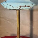 bronze and brass art deco lamp opaline marbled 45x30 with new electrics int