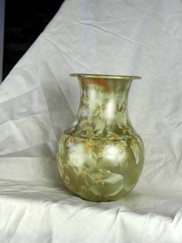 Vase à cristallisation dorée complète, haute silhouette - Montgolfier - années 80