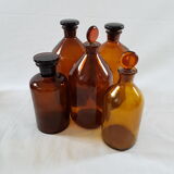 Set of 5 amber apothecary bottles
