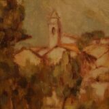 Italian signed painting country view dated 1977