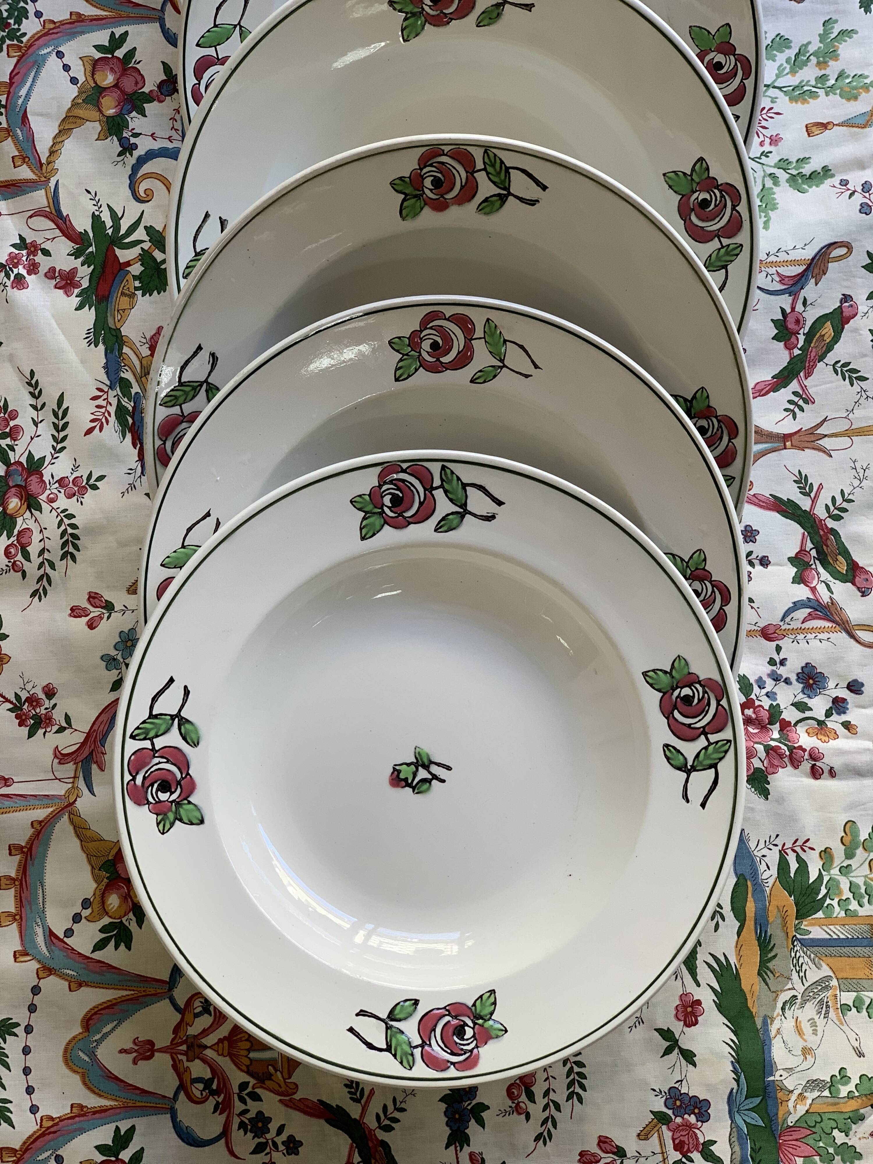 6 hollow earthenware plates, L'Amandinoise