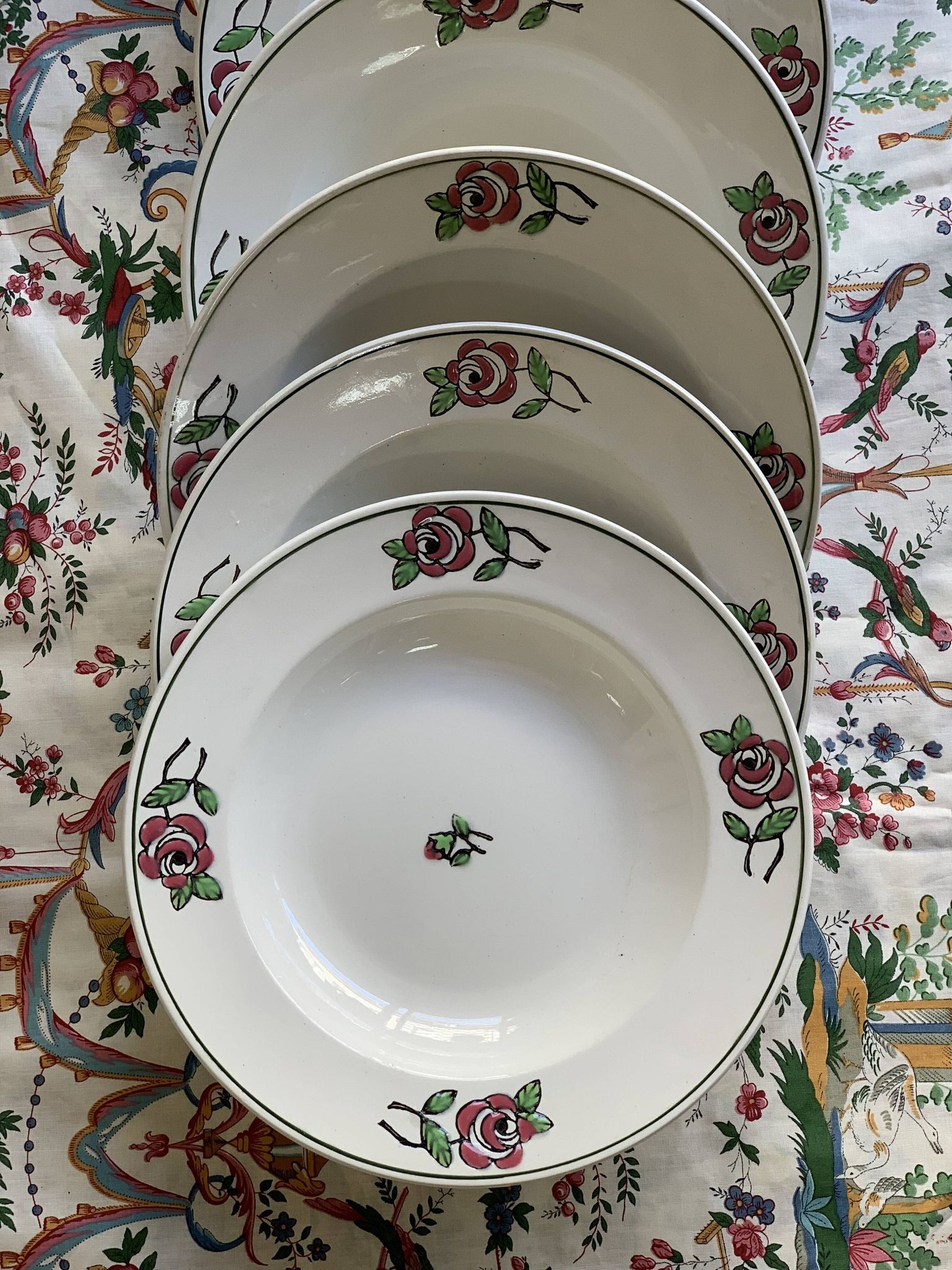 6 hollow earthenware plates, L'Amandinoise